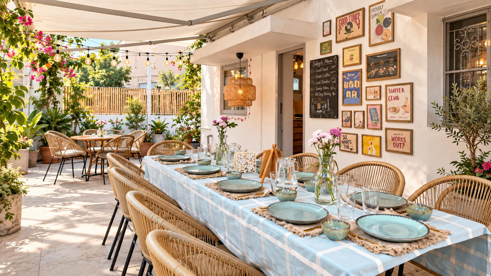 Vaan’s sunlit patio set for a community meal